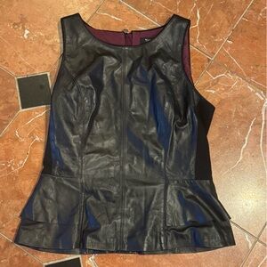 White House Black Market Black Leather Peplum Top Size 8